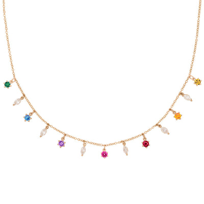 Rainbow Chakra Marquise Fringe Necklace